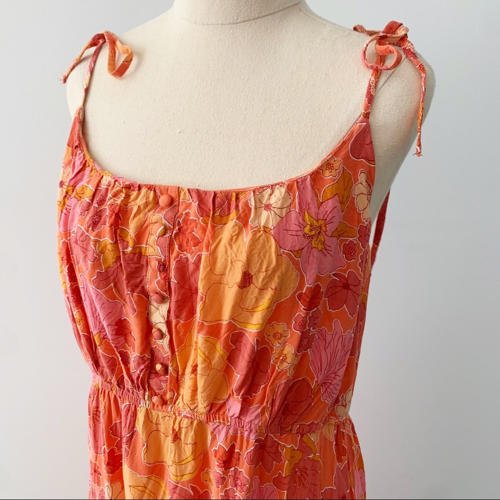 Paper Heart Floral Boho Midi Sleeveless Dress Size 12 Orange Peach - Picture 4 of 6
